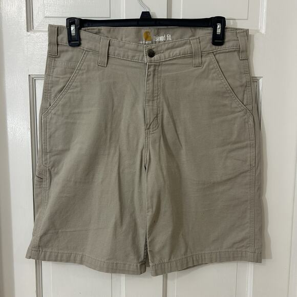 Carhartt Other - Carhartt Relaxed Fit Canvas Carpenter Utility Work Shorts Sz‎ 34 Beige 10 in.
